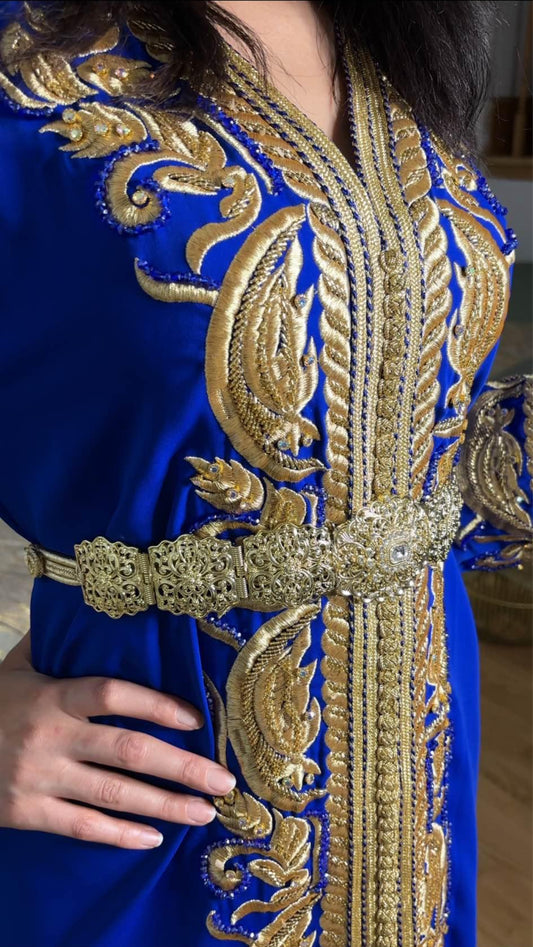 Royal Blue Caftan with Gold Embellishments