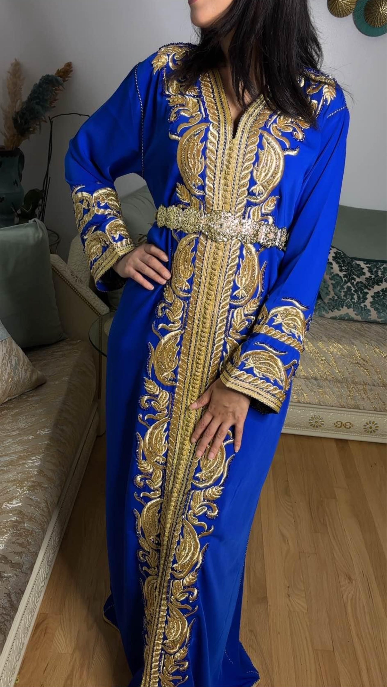 Royal Blue Caftan with Gold Embellishments