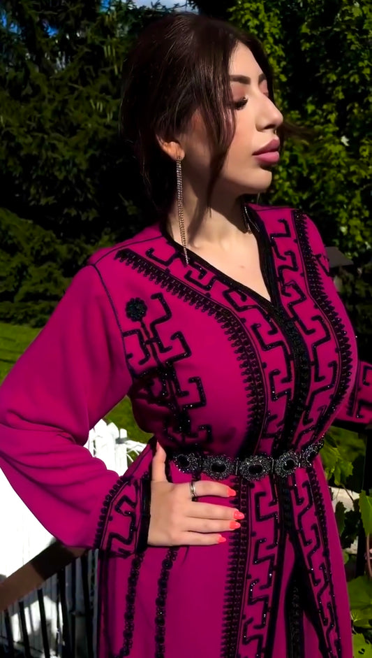 Majestic Fuchsia Caftan with Black Embroidery